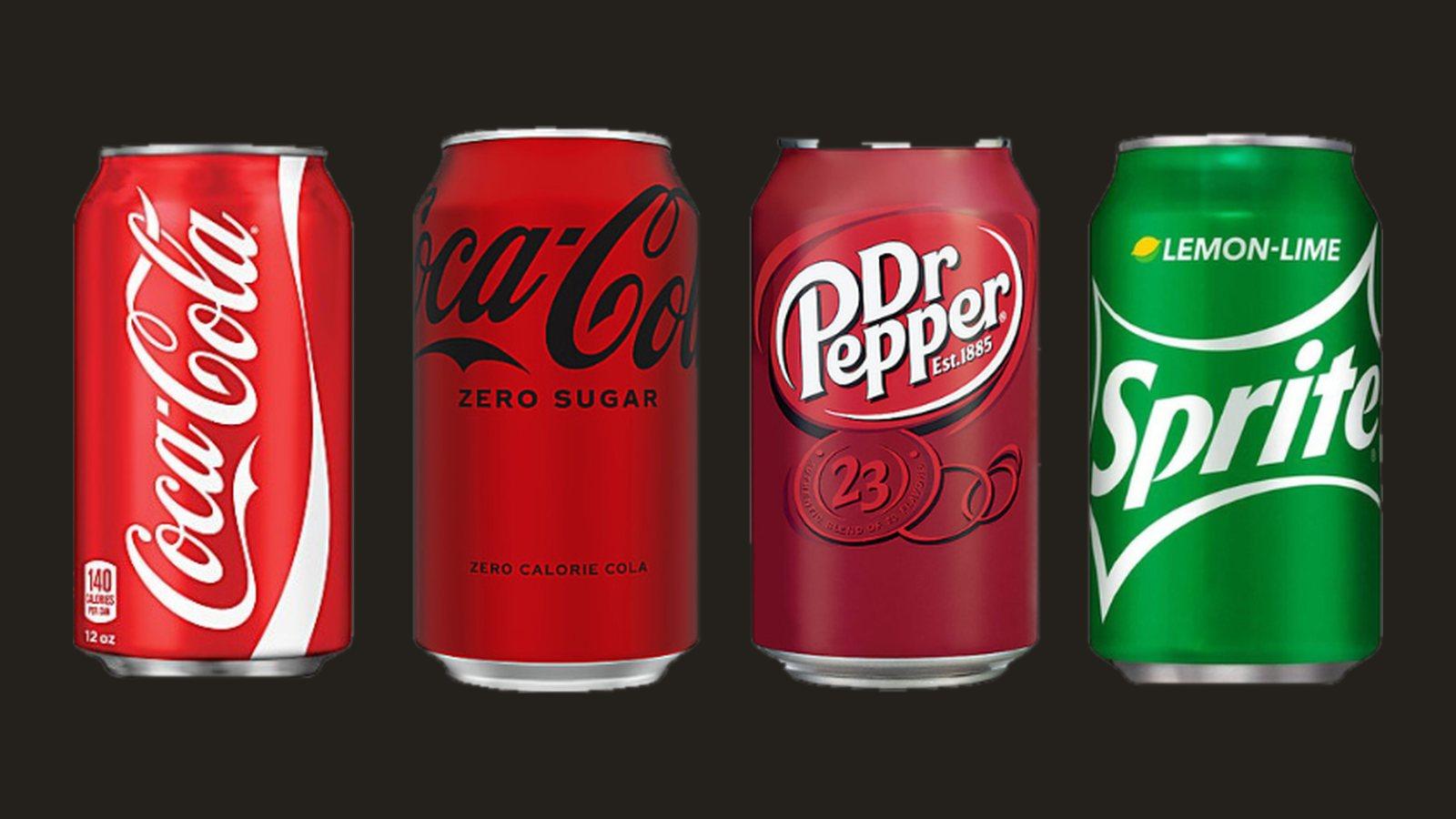 Cans of Coca-Cola, Coke Zero, Dr Pepper and Sprite